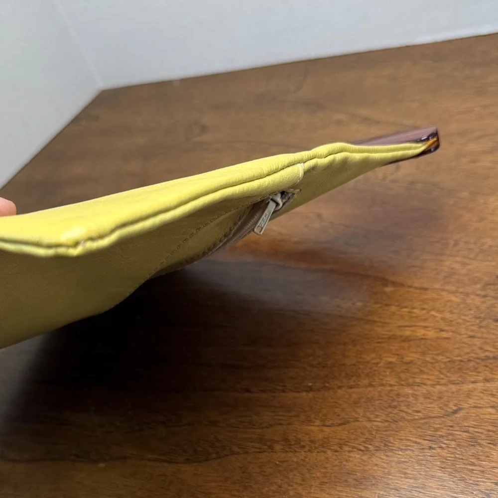 70s Vintage Roger Gimlet Foldable Lucite Yellow Leather Envelope Clutch Bag